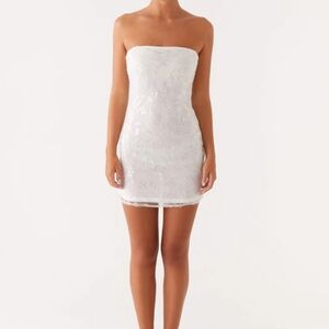 Peppermayo White Beaded Mini Dress